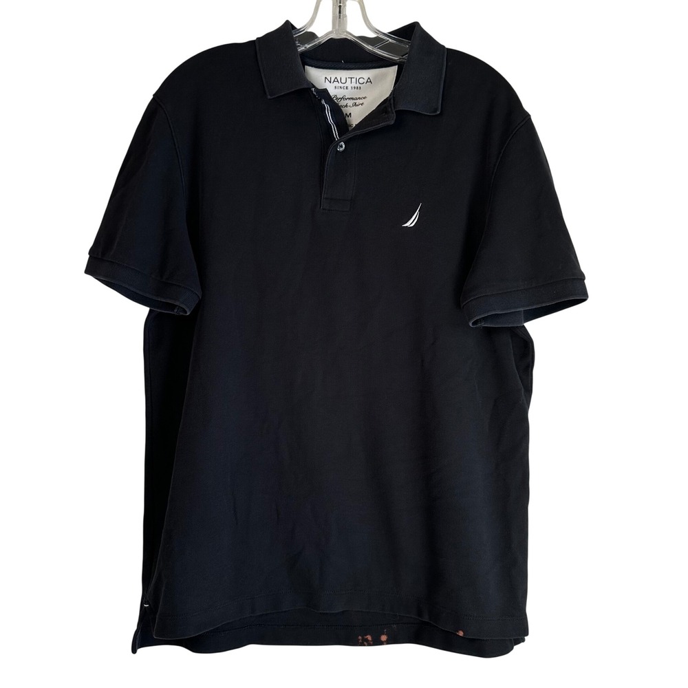 Nautica Mens Performance Deck Shirt Black Polo Classic Fit Size M Short Sleeve